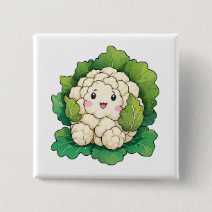 Kawaii Bloemkool Vierkante Button 5,1 Cm