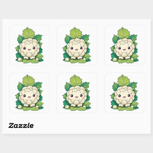 Kawaii Bloemkool Vierkante Sticker (Vel)