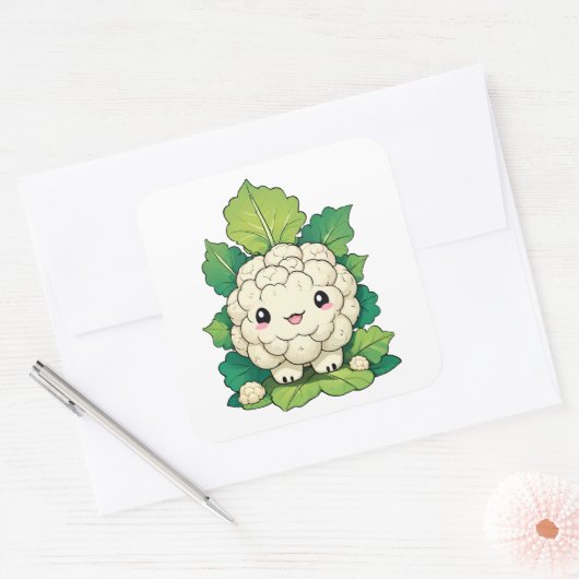 Kawaii Bloemkool Vierkante Sticker (Envelop)