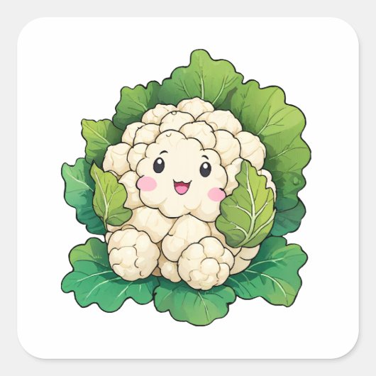 Kawaii Bloemkool Vierkante Sticker (Voorkant)
