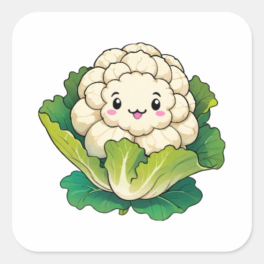 Kawaii Bloemkool Vierkante Sticker (Voorkant)