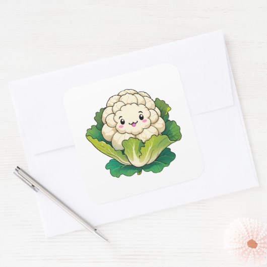 Kawaii Bloemkool Vierkante Sticker (Envelop)