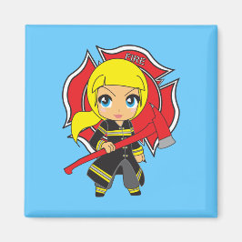 Kawaii Blonde Firefighter Girl Magneet