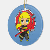 Kawaii Blonde Firefighter Girl Ornament (Links)