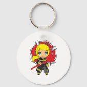 Kawaii Blonde Firefighter Girl Sleutelhanger (Voorkant)