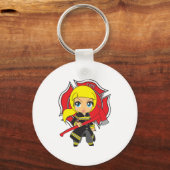 Kawaii Blonde Firefighter Girl Sleutelhanger (Voorkant)