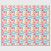 Kawaii Blossom Bunny Grid Pattern Frame Cadeaupapier (Vlak)