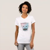 Kawaii Blue Boba Tea T-Shirt | Cute Smiling Bubble (Voorkant volledig)