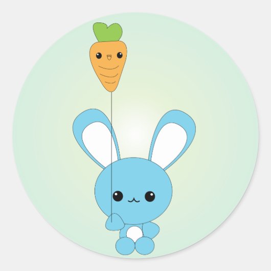 Kawaii Blue Bunny en wortelballon stickers (Voorkant)