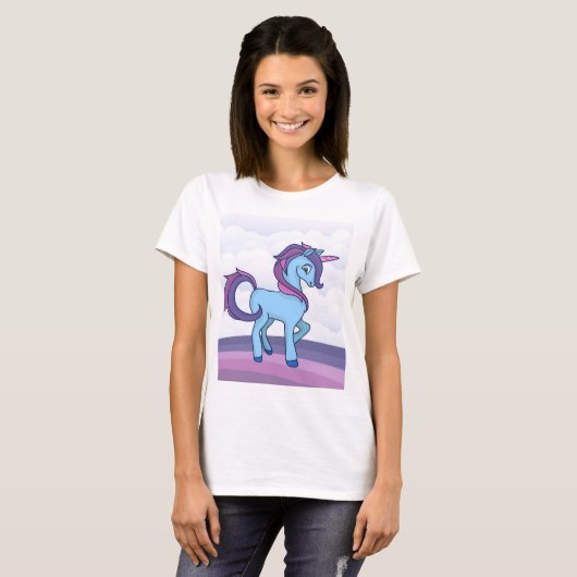 Kawaii Blue Eenhoorn T-shirt (Voorkant volledig)
