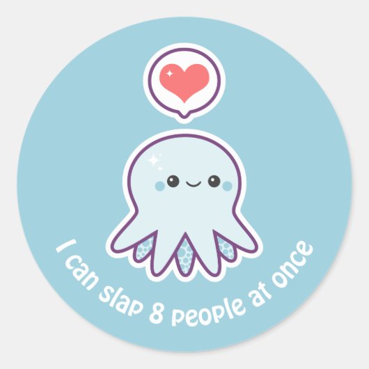 Kawaii Blue Octopus Ronde Sticker (Voorkant)