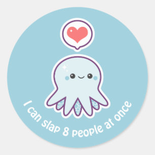 Kawaii Blue Octopus Ronde Sticker
