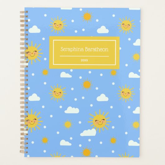 Kawaii Blue Sky Sunshine Weather Persoonlijke naam Planner (Voorkant)