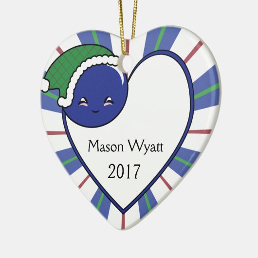 Kawaii Blueberry Basket (Boy) Kerst 2017 Keramisch Ornament (Links)