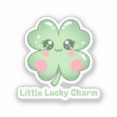 Kawaii Blushing Four Leaf Clover Lucky Charm Sticker (Voorkant)