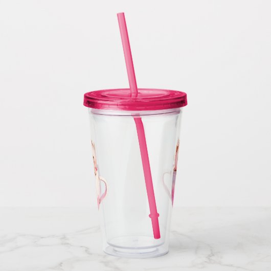Kawaii Blushing Pink Chibi Cat Acryl Drinkbeker (Links)