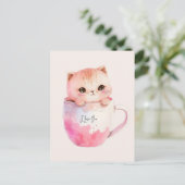 Kawaii Blushing Pink Chibi Cat Briefkaart (Staand voorkant)