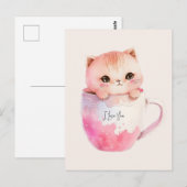 Kawaii Blushing Pink Chibi Cat Briefkaart (Voorkant / Achterkant)