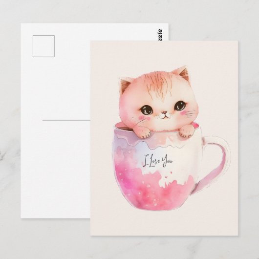 Kawaii Blushing Pink Chibi Cat Briefkaart (Voorkant / Achterkant)