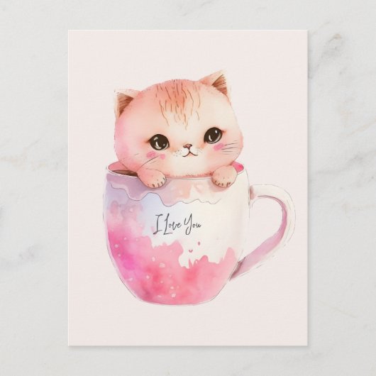 Kawaii Blushing Pink Chibi Cat Briefkaart (Voorkant)