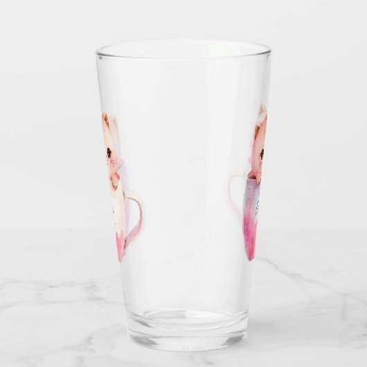 Kawaii Blushing Pink Chibi Cat Glas (Rechts)