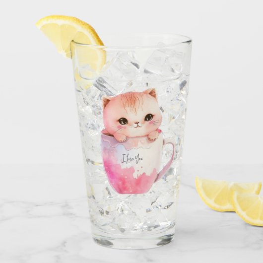 Kawaii Blushing Pink Chibi Cat Glas (Voorkant ijs)
