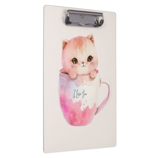 Kawaii Blushing Pink Chibi Cat Klembord (Rechts)