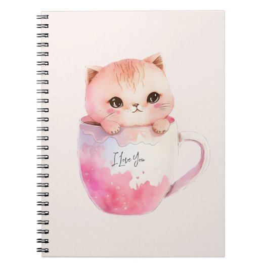 Kawaii Blushing Pink Chibi Cat Notitieboek (Voorkant)