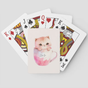 Kawaii Blushing Pink Chibi Cat Pokerkaarten