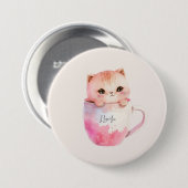 Kawaii Blushing Pink Chibi Cat Ronde Button 7,6 Cm (Voorkant /achterkant)