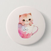 Kawaii Blushing Pink Chibi Cat Ronde Button 7,6 Cm (Voorkant)