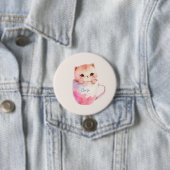 Kawaii Blushing Pink Chibi Cat Ronde Button 7,6 Cm (In situ)