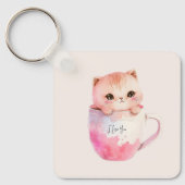 Kawaii Blushing Pink Chibi Cat Sleutelhanger (Voorkant)