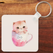 Kawaii Blushing Pink Chibi Cat Sleutelhanger (Achterkant)
