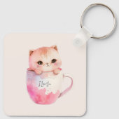 Kawaii Blushing Pink Chibi Cat Sleutelhanger (Achterkant)