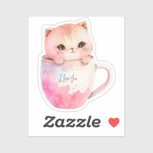 Kawaii Blushing Pink Chibi Cat Sticker (Vel)