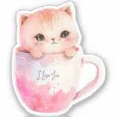 Kawaii Blushing Pink Chibi Cat Sticker (Voorkant)