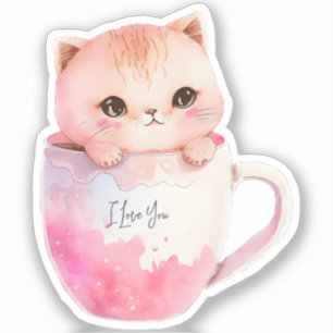 Kawaii Blushing Pink Chibi Cat Sticker