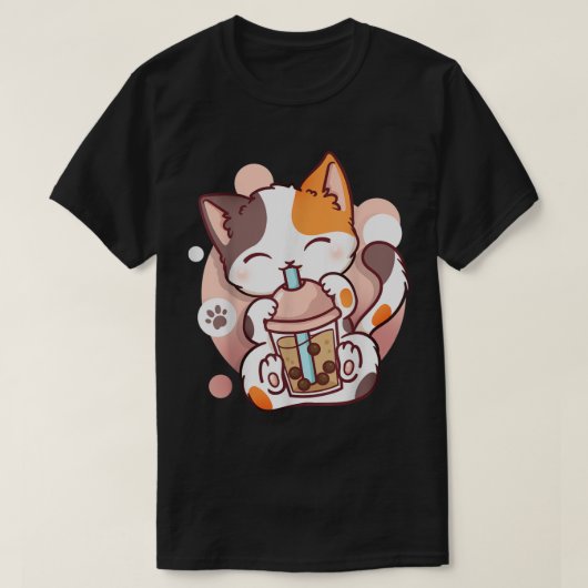 Kawaii Boba Cat Drinking Bubble Tea Tee T-shirt (Design voorkant)