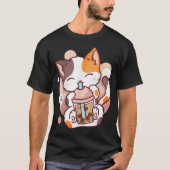 Kawaii Boba Cat Drinking Bubble Tea Tee T-shirt (Voorkant)