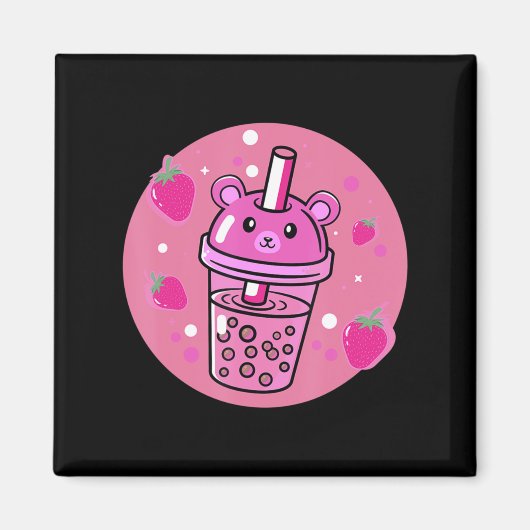 Kawaii Boba Cup Strawberry Anime Bubble Tea Cute Magneet (Voorkant)