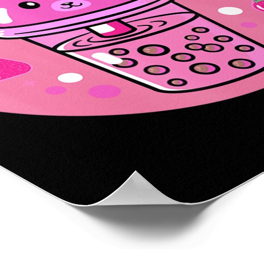 Kawaii Boba Cup Strawberry Anime Bubble Tea Cute Poster (Hoek)