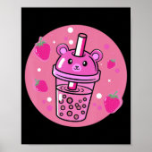 Kawaii Boba Cup Strawberry Anime Bubble Tea Cute Poster (Voorkant)