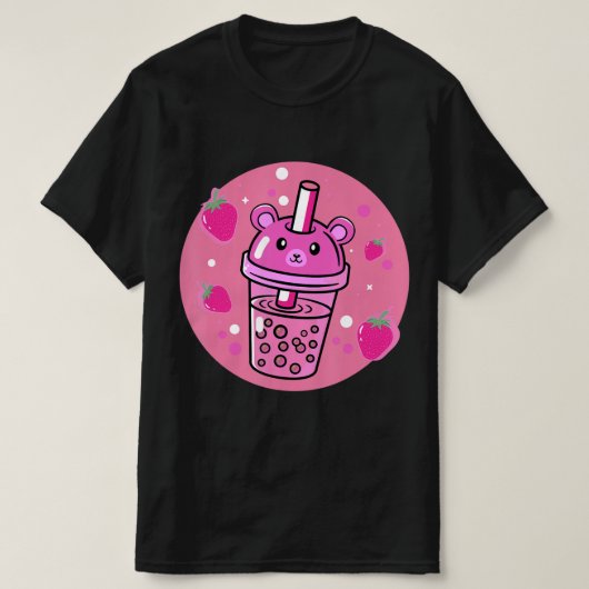 Kawaii Boba Cup Strawberry Anime Bubble Tea Cute T-shirt (Design voorkant)