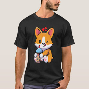 Kawaii Boba Dog Corgi Tea Drink Cute Anime Bubble T-shirt