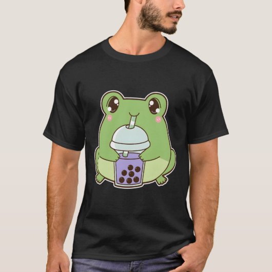 Kawaii Boba Frog Froggy Taro Bubble Pearl Milk Tea T-shirt (Voorkant)