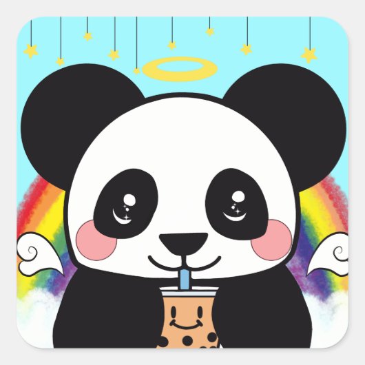 Kawaii Boba Panda Beer Square Sticker (Voorkant)