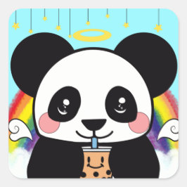 Kawaii Boba Panda Beer Square Sticker