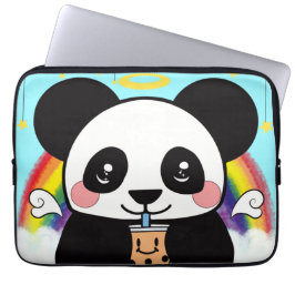 Kawaii Boba Panda Beer Square Sticker Laptop Sleeve