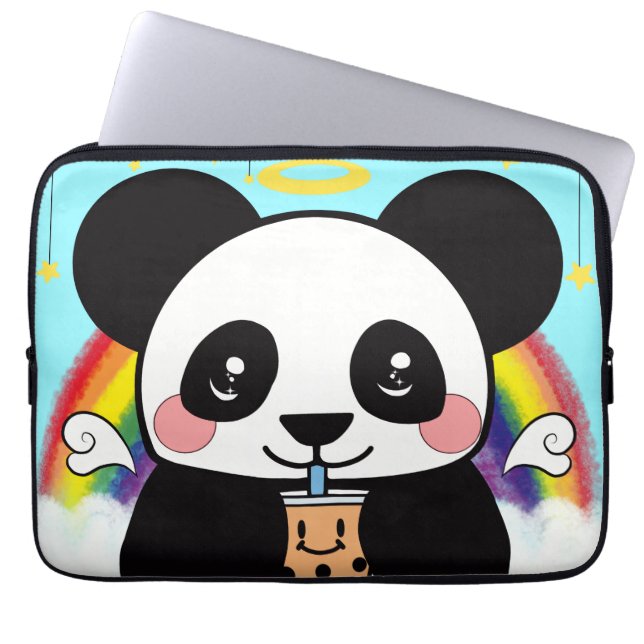 Kawaii Boba Panda Beer Square Sticker Laptop Sleeve (Voorkant)